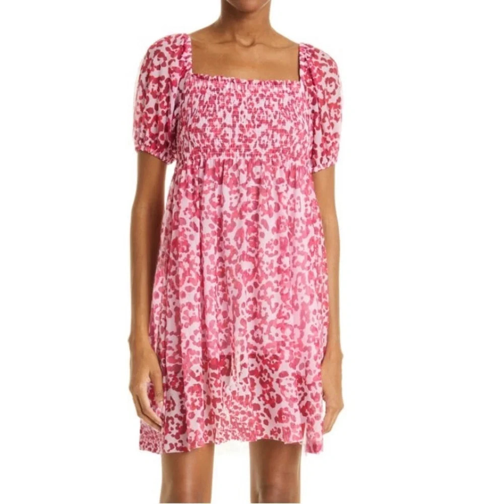 Baum und Pferdgarten Joliet Smocked Stretch Mini Dress Pink Size XS NWT